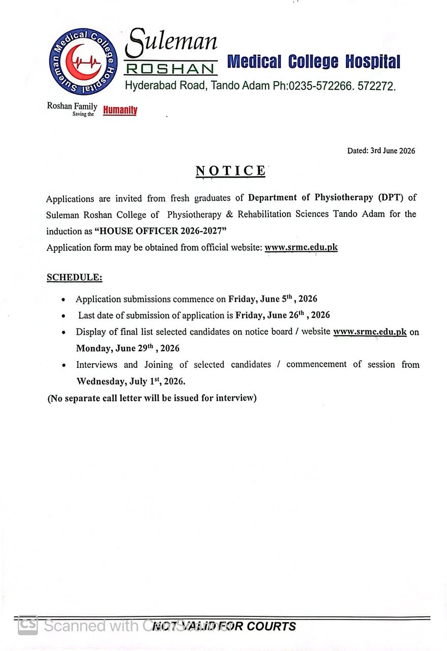 DPT House Job Advertisement 2026–27