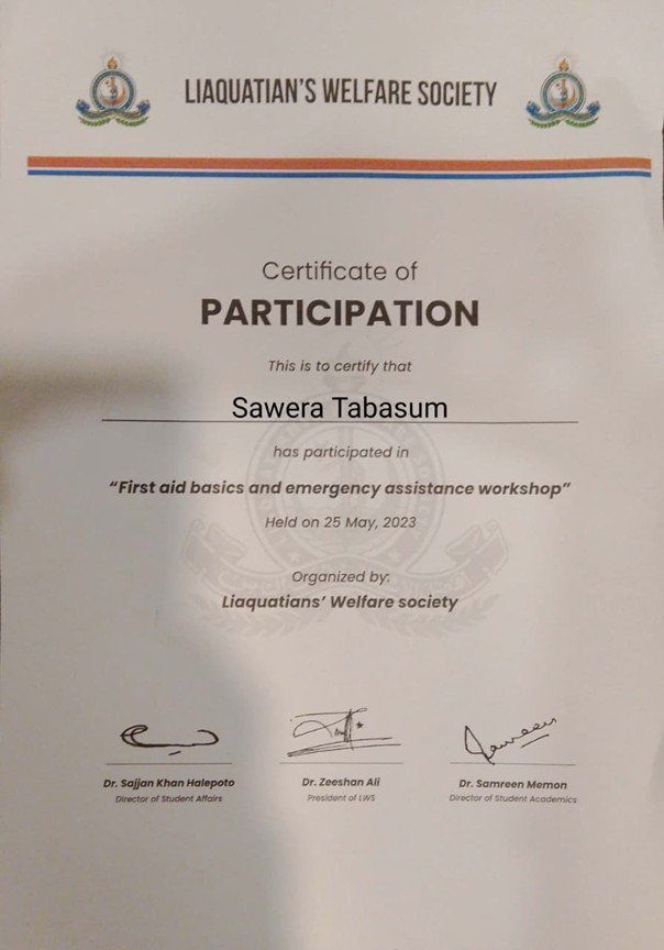 Certificate — Sawera Tabasum